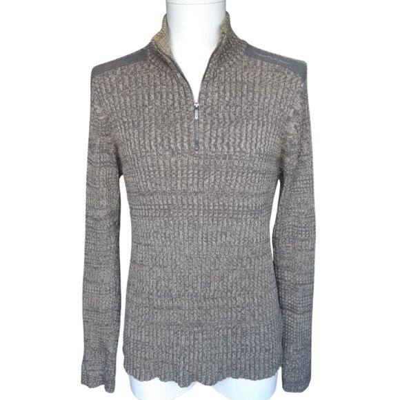 Calvin Klein Jeans SZ M 100% Cotton Taupe & Beige Ribbed 1/4 Zip Men's Sweater - Picture 6 of 16